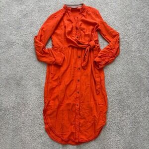 Anthropologie Maeve Araceli Dress Womens 2 Orange Shirt Dress Button Up Midi‎